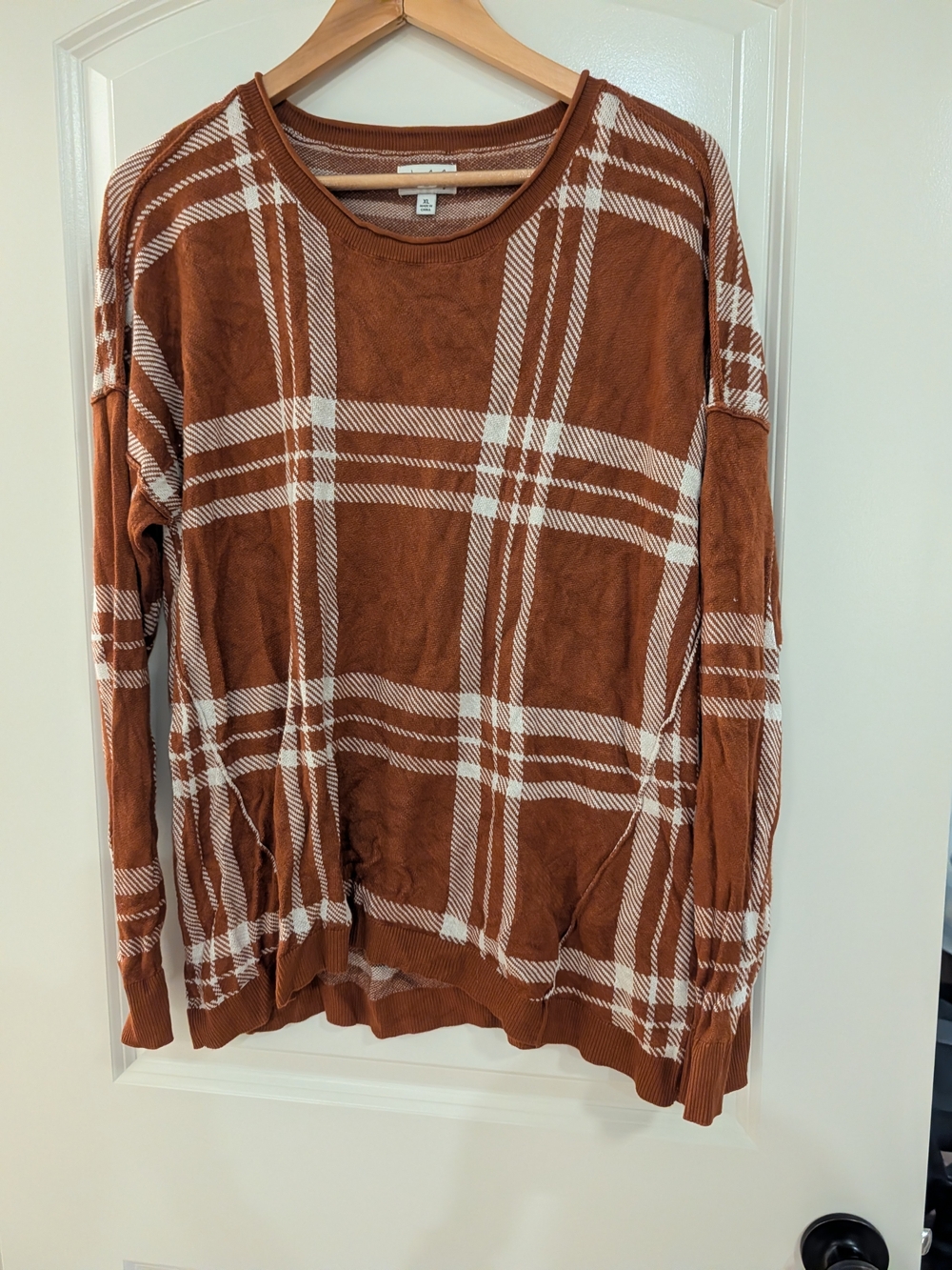 Waverly Rust Plaid Crewneck Sweater with Cream Accent